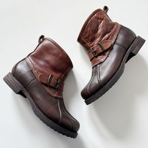 Frye Veronica Duck Engineer Shearling Boot Genuine Leather Buckle Moto Boat Shoe